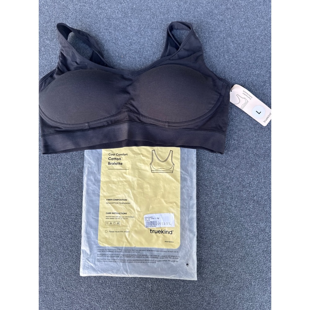 Shapermint Truekind Cool Comfort Cotton Bralette Black Wireless Scoop Neck